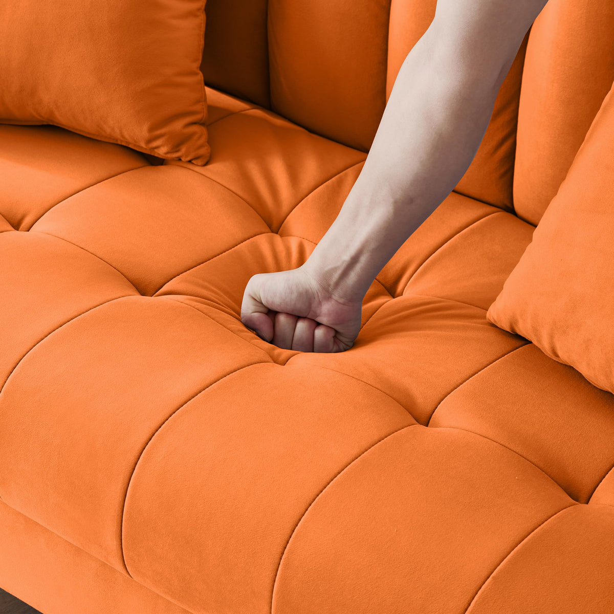Orange Velvet Tufted Loveseat Sofa F631540