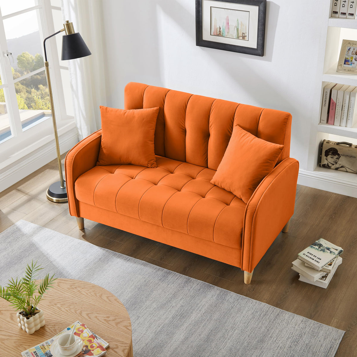 Orange Velvet Tufted Loveseat Sofa F631540