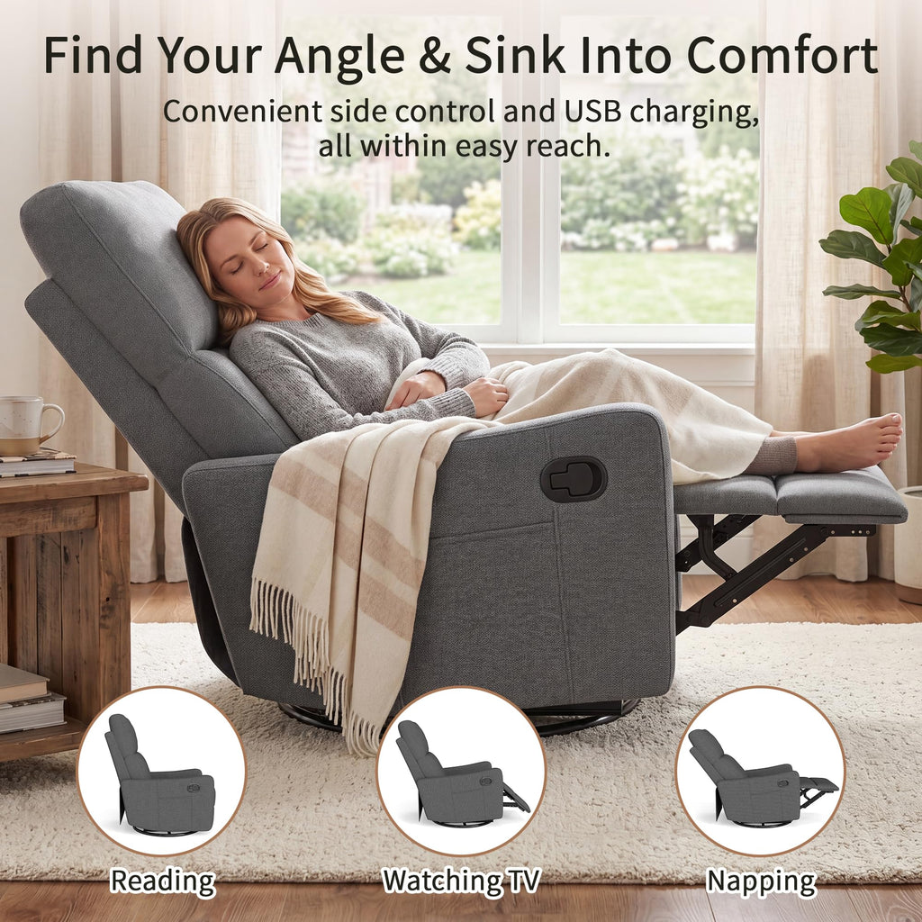 Dark Gray Swivel Rocker Recliner Chair D9081