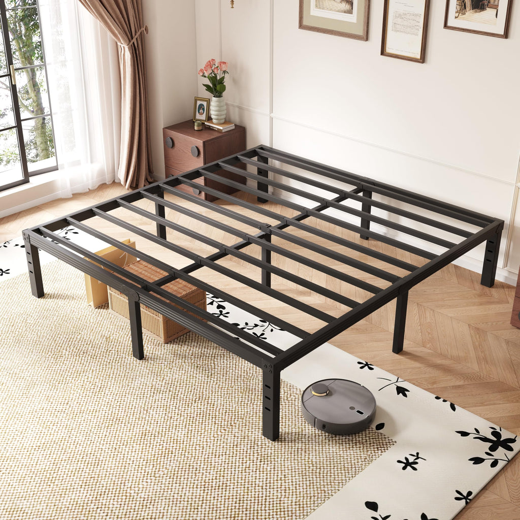 14 Inch Metal Queen Bed Frame with Storage, Black O841
